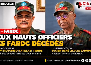 RDC : deux hauts responsables de la justice militaire meurent dans un crash d’avion à Kenge