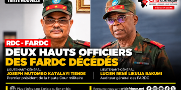 RDC : deux hauts responsables de la justice militaire meurent dans un crash d’avion à Kenge