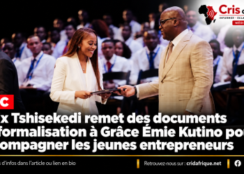 RDC : Félix Tshisekedi remet des documents de formalisation à Grâce Émie Kutino pour accompagner les jeunes entrepreneurs